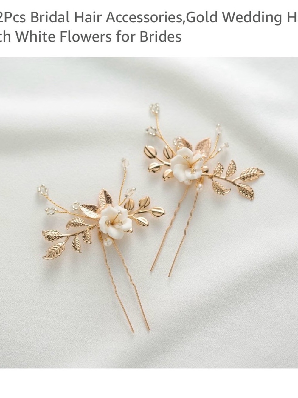 Bridal Gold Hair Pins with White Flowers - Elegant Wedding Hair Accessories